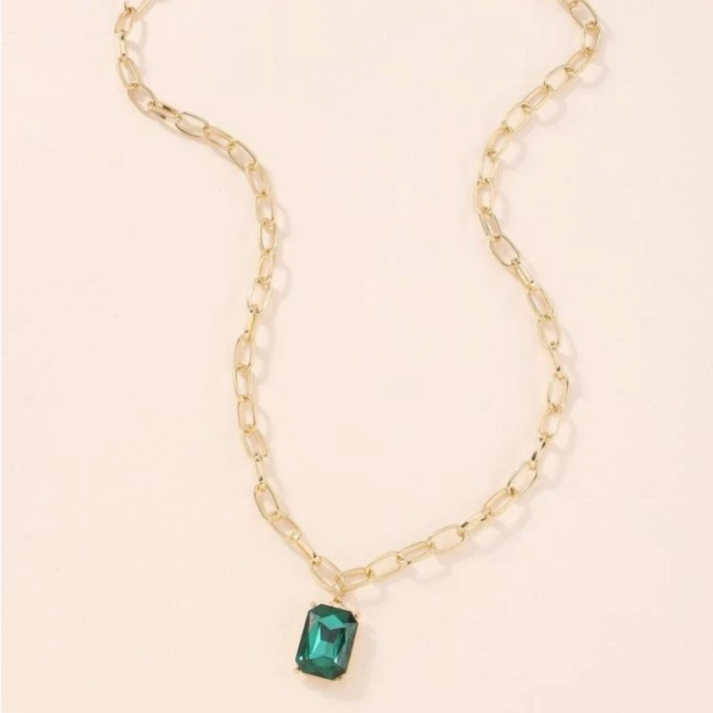 Stunning Geometric Emerald Green & Gold Chunky Bold Chain Necklace - Picture 5 of 10